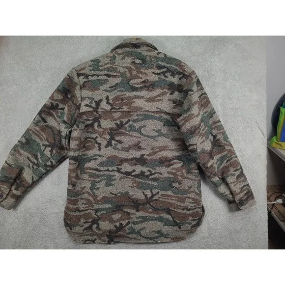 VTG King of the Mountain Wool Camo Hunting Shacket Mens Lg Damanged - Picture 12 of 16